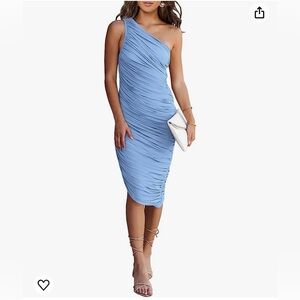 New! Sincerely Jules Blue Runched Midi dress Sz M